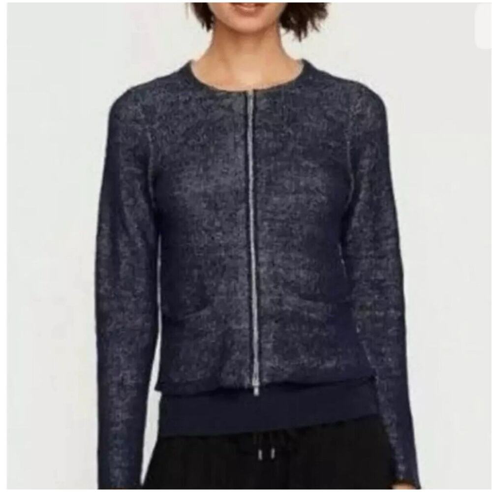 Eileen Fisher Tweed Knit Zip Front Jacket Women’s Sz PS Blue $248